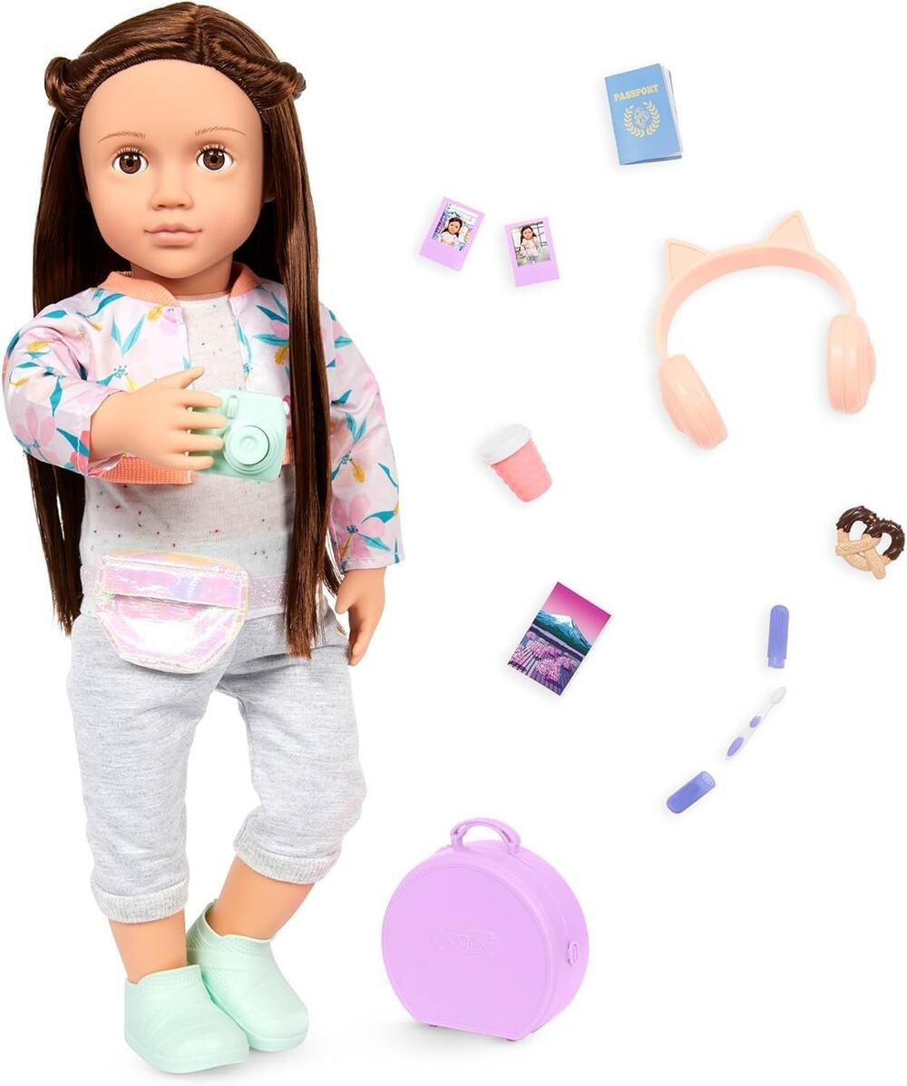 New Our Generation Reese 18-inch Doll Set with Travel Accessories & Book NWT